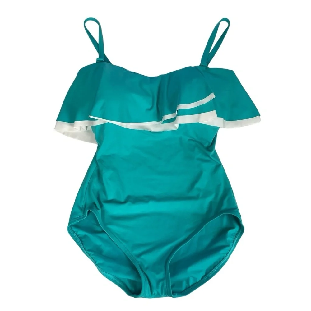 Coco Reef AQUA Contours Ruffled One-Piece‎ Swimsuit Size 10 (34D) - Picture 3 of 13
